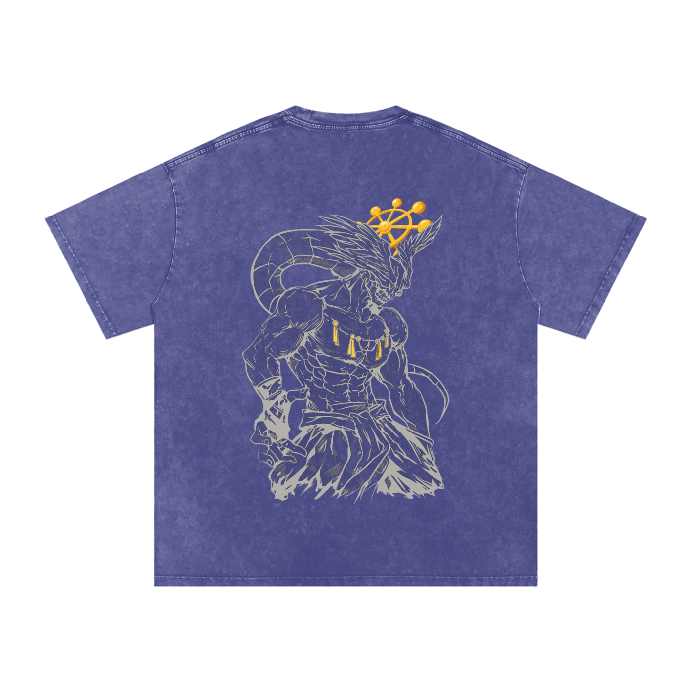 Inverted Jujutsu Kaisen Mahoraga T-Shirt, Eight-Handled Sword Divine General Vintage Wash Graphic Tee Anime Streetwear Oversized Y2K Manga Top for Men | Gojo Sukuna Anime Acid Wash Shirt