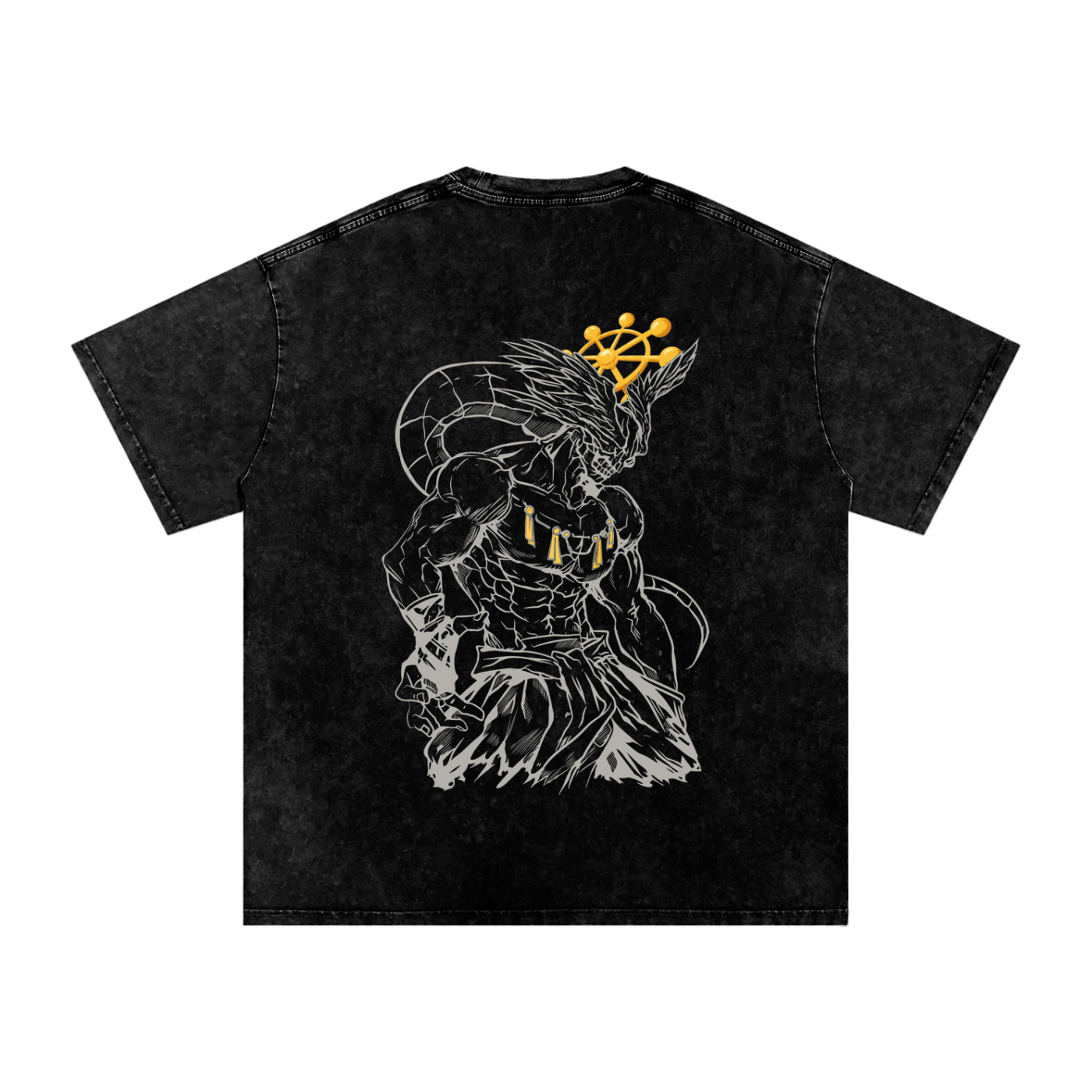 Inverted Jujutsu Kaisen Mahoraga T-Shirt, Eight-Handled Sword Divine General Vintage Wash Graphic Tee Anime Streetwear Oversized Y2K Manga Top for Men | Gojo Sukuna Anime Acid Wash Shirt
