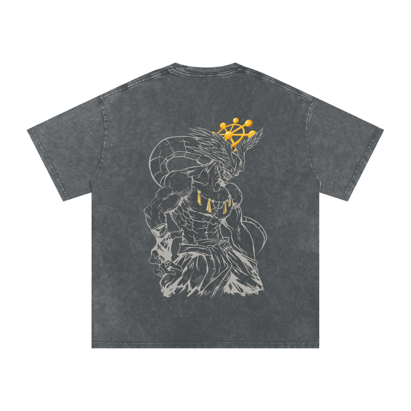 Inverted Jujutsu Kaisen Mahoraga T-Shirt, Eight-Handled Sword Divine General Vintage Wash Graphic Tee Anime Streetwear Oversized Y2K Manga Top for Men | Gojo Sukuna Anime Acid Wash Shirt