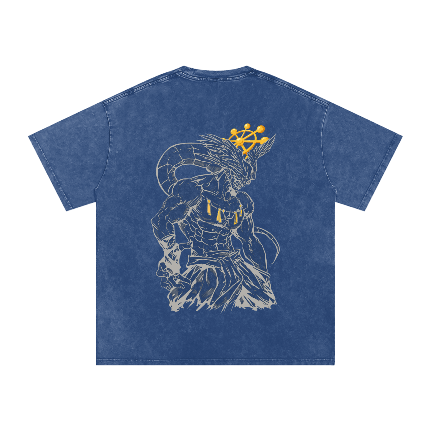 Inverted Jujutsu Kaisen Mahoraga T-Shirt, Eight-Handled Sword Divine General Vintage Wash Graphic Tee Anime Streetwear Oversized Y2K Manga Top for Men | Gojo Sukuna Anime Acid Wash Shirt